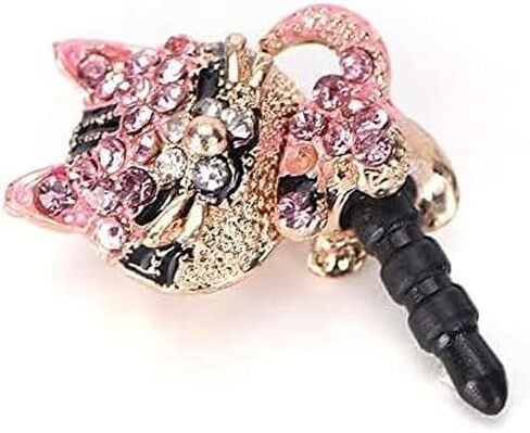 Pink Sparkling Crystal Cat Dust Plug-Earphone Jack Accessories Ear Jack(with Cutely Gift Box) Sturdy and Practical with Flexible Head/Cell Charms/Dust Plug/Ear Jack 3.5mm in Saudi Arabia