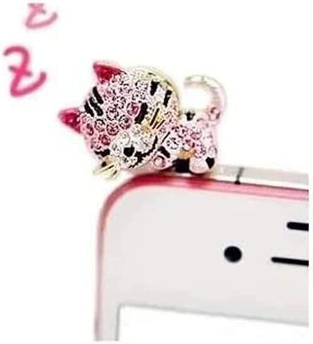 Pink Sparkling Crystal Cat Dust Plug-Earphone Jack Accessories Ear Jack(with Cutely Gift Box) Sturdy and Practical with Flexible Head/Cell Charms/Dust Plug/Ear Jack 3.5mm in Saudi Arabia