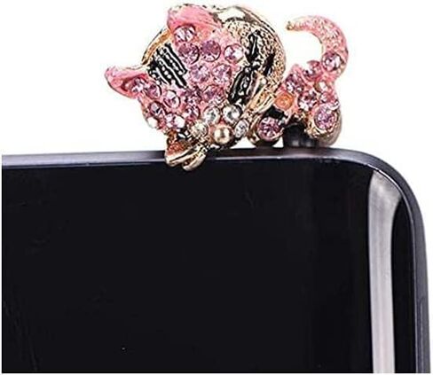 Pink Sparkling Crystal Cat Dust Plug-Earphone Jack Accessories Ear Jack(with Cutely Gift Box) Sturdy and Practical with Flexible Head/Cell Charms/Dust Plug/Ear Jack 3.5mm in Saudi Arabia