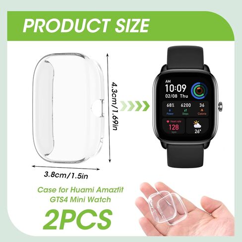 2 Pack Watch Screen Protector Case, Hard PC+TPU Ultra-Thin HD Full Coverage Bumper Scratch Resistance Drop-Proof with Screen Protector Compatible for Amazfit GTS 4 Mini [Clear] in Saudi Arabia