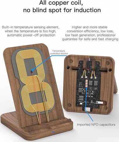 شاحن KEYSION اللاسلكي من خشب الجوز، حامل شحن لاسلكي سريع بملف مزدوج بقدرة 15 وات كحد أقصى متوافق مع iPhone 15 Pro Max/14/13/12/11/XR/X/SE 2، وSamsung S24/S23/S22/Note 20 Ultra (بدون محول) in Saudi Arabia
