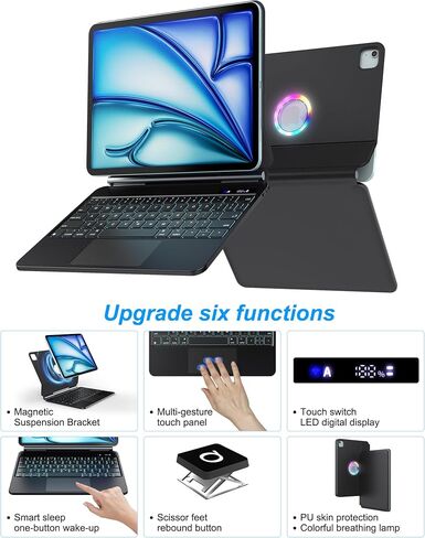 Magnetic Keyboard Case for iPad Air 11-inch (M2) 2024 & iPad Pro 11 inch 2022/2021/2020/2018, Multi-Touch Trackpad Keyboard Case for iPad Air 10.9 inch 5th/4th Gen with LED Ring Light, Black in Saudi Arabia