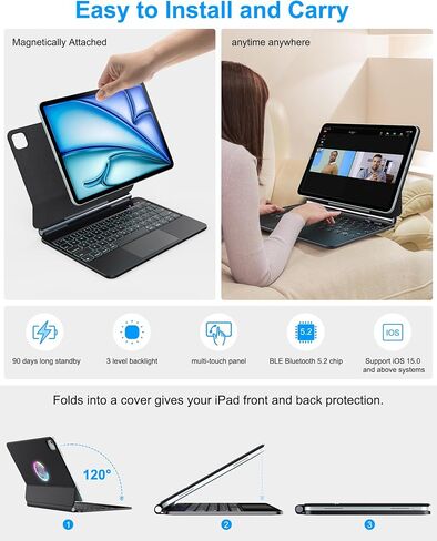 Magnetic Keyboard Case for iPad Air 11-inch (M2) 2024 & iPad Pro 11 inch 2022/2021/2020/2018, Multi-Touch Trackpad Keyboard Case for iPad Air 10.9 inch 5th/4th Gen with LED Ring Light, Black in Saudi Arabia