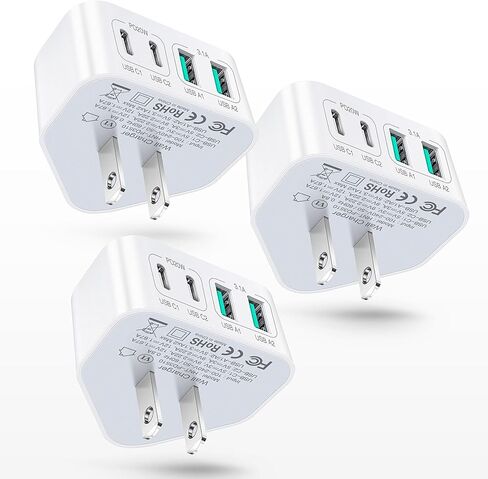 3 عبوات USB C شاحن كتلة، 40 وات 4 منافذ مسطحة سريعة USB C شاحن حائط PD 3.0 محول طاقة متعدد المنافذ من النوع C شحن قابس الطوب لهاتف iPhone 15 Plus 14 13 12 11 Pro Max XS XR 8، سامسونج، الكمبيوتر اللوحي in Saudi Arabia