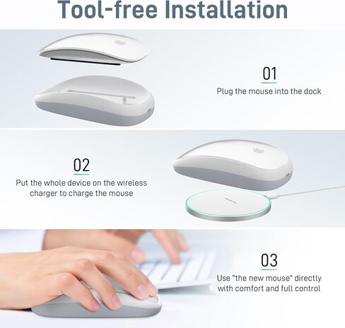 قاعدة ماوس FIDECO لجهاز Apple Magic Mouse 2، قاعدة شحن ماوس مع شاحن لاسلكي، تدعم الشحن اللاسلكي، تصميم مريح، زيادة الراحة والتحكم الكامل in Kuwait