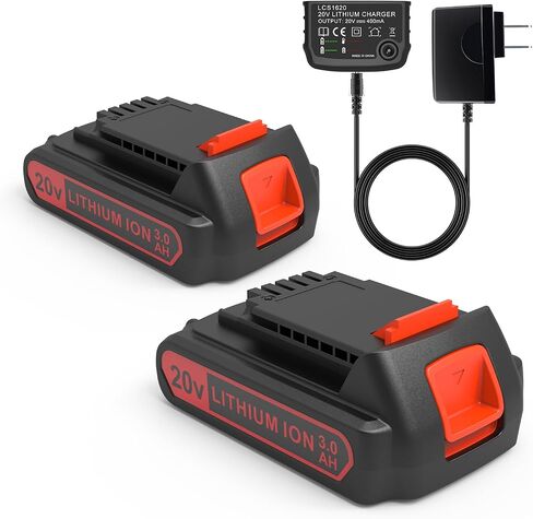 2 Pack 3000mAh 20v MAX Battery and Charger, Replacement for Black and Decker 20v Lithium Battery, Compatible with All Original Cordless Power Tools and Charger. in Saudi Arabia