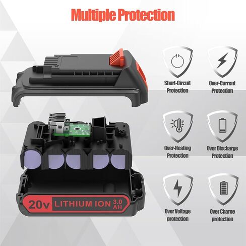 2 Pack 3000mAh 20v MAX Battery and Charger, Replacement for Black and Decker 20v Lithium Battery, Compatible with All Original Cordless Power Tools and Charger. in Saudi Arabia