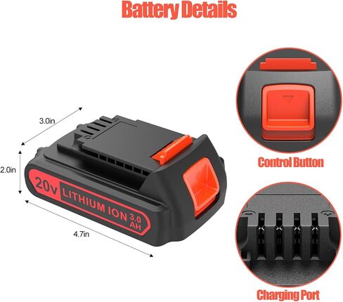 2 Pack 3000mAh 20v MAX Battery and Charger, Replacement for Black and Decker 20v Lithium Battery, Compatible with All Original Cordless Power Tools and Charger. in Saudi Arabia