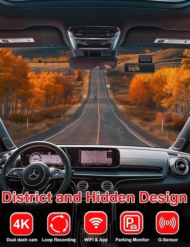 كاميرا Dash Cam 4K أمامية وخلفية 1080P، كاميرا داش مزدوجة للسيارات مدمجة في WiFi، شاشة 1.47 بوصة كاميرا مزدوجة مع بطاقة 64 جيجابايت، كاميرا سيارة مع التحكم في التطبيق، شاشة وقوف السيارات 24 ساعة، مستشعر G in Kuwait