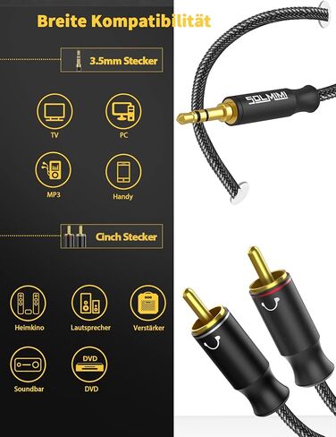 3.5mm to RCA Audio Cable Braided-3.5mm to 2-male RCA Adapter Audio Stereo Cable Lossless Stereo RCA to Aux Y Splitter Adapter for Subwoofer Headphone Speaker PC or More - 4 Feet / 1.2 M in Saudi Arabia