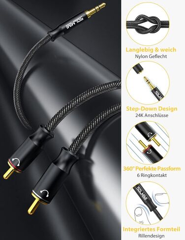 كابل صوت 3.5 ملم إلى RCA مضفر - 3.5 ملم إلى 2 ذكر محول RCA كابل صوت ستيريو بدون فقدان ستيريو RCA إلى Aux Y محول مقسم لمضخم الصوت ومكبر الصوت للكمبيوتر الشخصي أو أكثر - 4 أقدام / 1.2 متر in Kuwait