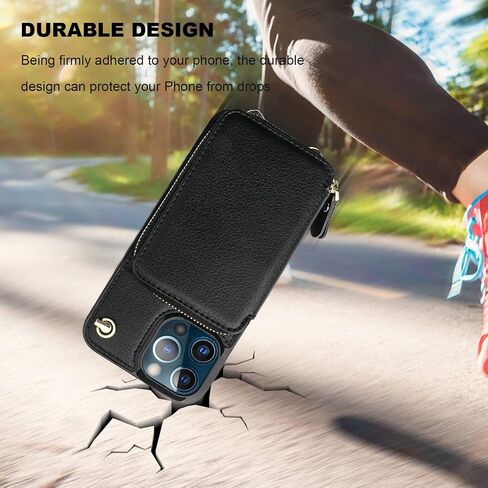 حافظة محفظة Bocasal Crossbody لهاتف iPhone 13 Pro، حافظة محفظة جلدية تحجب RFID مع حامل بطاقة، غطاء قلاب لحقيبة اليد مع سحاب حزام معصم للنساء 5G 6.1 بوصة (أسود) in Kuwait