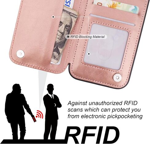 for iPhone 15 Wallet Case with Card Holder, 360° Rotation Ring Kickstand RFID Blocking PU Leather Double Magnetic Clasp Shockproof Cover for Women and Girls 6.1 Inch (Black) in Kuwait