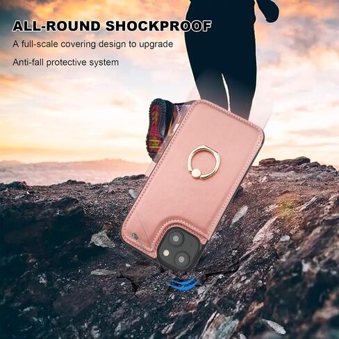 for iPhone 15 Wallet Case with Card Holder, 360° Rotation Ring Kickstand RFID Blocking PU Leather Double Magnetic Clasp Shockproof Cover for Women and Girls 6.1 Inch (Black) in Kuwait