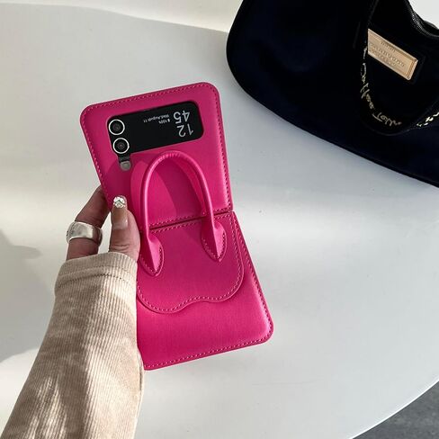 for Samsung Galaxy Z Flip 5 Case Luxury Leather Handbag Flip Phone Case Galaxy Z Flip5 Cute Girls Women Samsung Flip Z 5 Protective Cover (Rose Red) in Kuwait