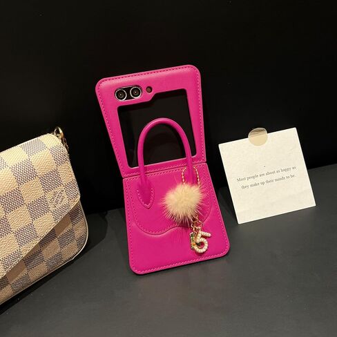 for Samsung Galaxy Z Flip 5 Case Luxury Leather Handbag Flip Phone Case Galaxy Z Flip5 Cute Girls Women Samsung Flip Z 5 Protective Cover (Rose Red) in Kuwait