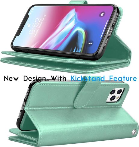 Tekcoo Wallet Case for iPhone 11 / iPhone11 (6.1 inch) 2019 Luxury ID Cash Credit Card Slots Holder Carrying Pouch Folio Flip PU Leather Cover [Detachable Magnetic Hard Case] Lanyard - Turquoise in Saudi Arabia