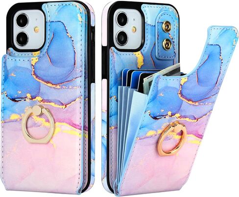 حافظة محفظة HAOPINSH لهاتف iPhone 12/ iPhone 12 Pro مع حامل بطاقة، مسند حلقي يدور 360 درجة، نمط جلد الفهد الأسود، جلد يحجب RFID للفتيات والنساء، غطاء واقٍ بأزرار مزدوجة 6.1 بوصة in Kuwait