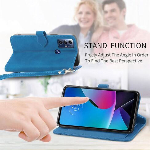 for Moto G Pure/G Power 2022/G Play 2023 Wallet Case, Luxury PU Leather Wrist Strap Zipper Flip Case with Credit Card Holder Magnetic Closure Kickstand Shockproof Protective Cover, Blue in Saudi Arabia