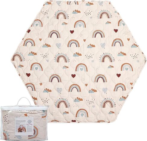 Hexagon Playpen Mat 52x48 Fits Regalo Play Yard 48 Inch 6-Panel and Hiccapop 53" Playpen, Non-Slip Baby Play Mat, Crawling Mat for Floor, Washable Pack 'N Play Mattress Pad Boho Rainbow (53 inch) in Saudi Arabia
