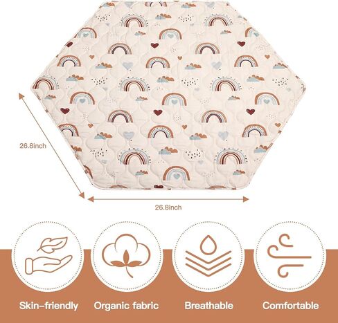 Hexagon Playpen Mat 52x48 Fits Regalo Play Yard 48 Inch 6-Panel and Hiccapop 53" Playpen, Non-Slip Baby Play Mat, Crawling Mat for Floor, Washable Pack 'N Play Mattress Pad Boho Rainbow (53 inch) in Saudi Arabia