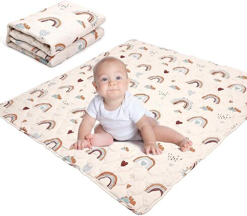 Hexagon Playpen Mat 52x48 Fits Regalo Play Yard 48 Inch 6-Panel and Hiccapop 53" Playpen, Non-Slip Baby Play Mat, Crawling Mat for Floor, Washable Pack 'N Play Mattress Pad Boho Rainbow (53 inch) in Saudi Arabia
