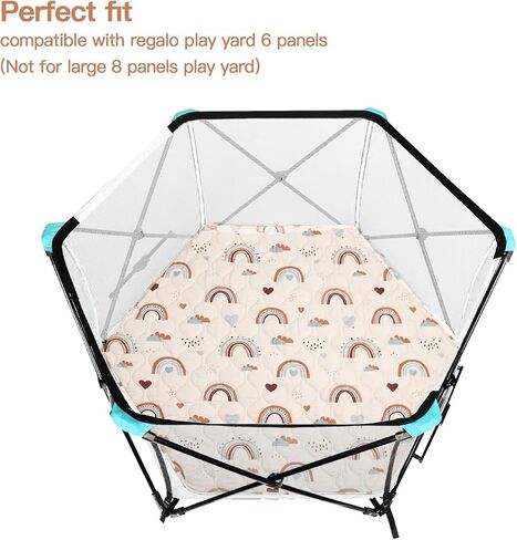 Hexagon Playpen Mat 52x48 Fits Regalo Play Yard 48 Inch 6-Panel and Hiccapop 53" Playpen, Non-Slip Baby Play Mat, Crawling Mat for Floor, Washable Pack 'N Play Mattress Pad Boho Rainbow (53 inch) in Saudi Arabia