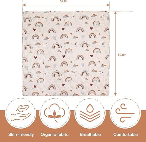 Hexagon Playpen Mat 52x48 Fits Regalo Play Yard 48 Inch 6-Panel and Hiccapop 53" Playpen, Non-Slip Baby Play Mat, Crawling Mat for Floor, Washable Pack 'N Play Mattress Pad Boho Rainbow (53 inch) in Saudi Arabia