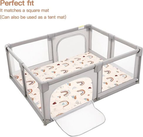 Hexagon Playpen Mat 52x48 Fits Regalo Play Yard 48 Inch 6-Panel and Hiccapop 53" Playpen, Non-Slip Baby Play Mat, Crawling Mat for Floor, Washable Pack 'N Play Mattress Pad Boho Rainbow (53 inch) in Saudi Arabia