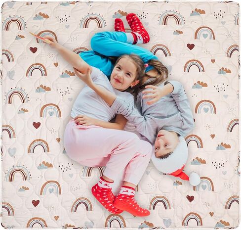 Hexagon Playpen Mat 52x48 Fits Regalo Play Yard 48 Inch 6-Panel and Hiccapop 53" Playpen, Non-Slip Baby Play Mat, Crawling Mat for Floor, Washable Pack 'N Play Mattress Pad Boho Rainbow (53 inch) in Saudi Arabia