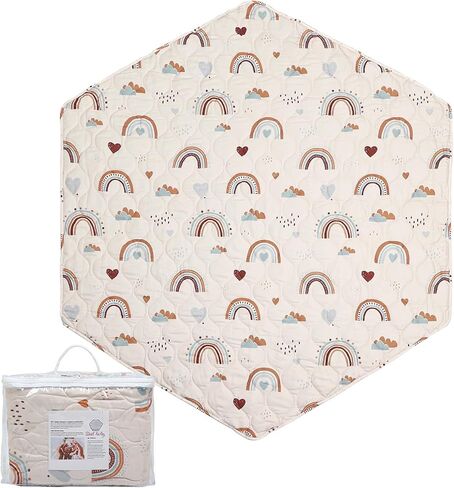 Hexagon Playpen Mat 52x48 Fits Regalo Play Yard 48 Inch 6-Panel and Hiccapop 53" Playpen, Non-Slip Baby Play Mat, Crawling Mat for Floor, Washable Pack 'N Play Mattress Pad Boho Rainbow (53 inch) in Saudi Arabia