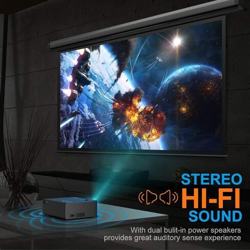 جهاز عرض WiMiUS صغير مع واي فاي وبلوتوث، جهاز عرض أفلام محمول خارجي 1080 بكسل، تكبير 50%، جهاز عرض منزلي متوافق مع PS4/PC/VGA/TV Stick/HDMI/AV/USB، للاستخدام الداخلي والخارجي in Kuwait