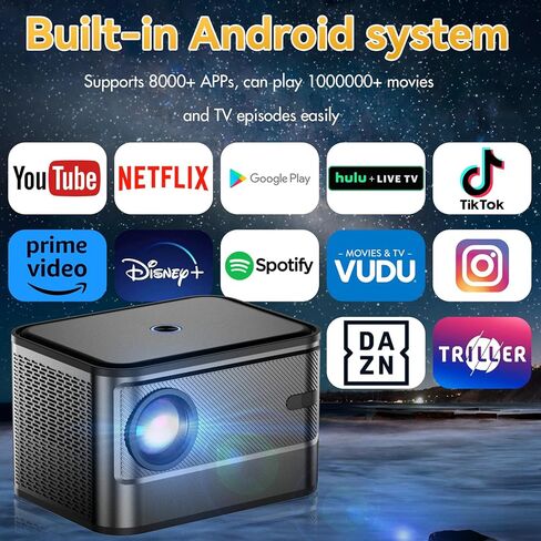 【تركيز تلقائي】جهاز عرض DWQOO 4K مع واي فاي وبلوتوث، جهاز عرض A40 عالي الدقة أصلي 1080 بكسل، جهاز عرض أفلام خارجي محمول لحماية العيون لغرفة النوم المنزلية متوافق مع الهاتف الذكي، HDMI، USB، AV، الكمبيوتر المحمول in Kuwait