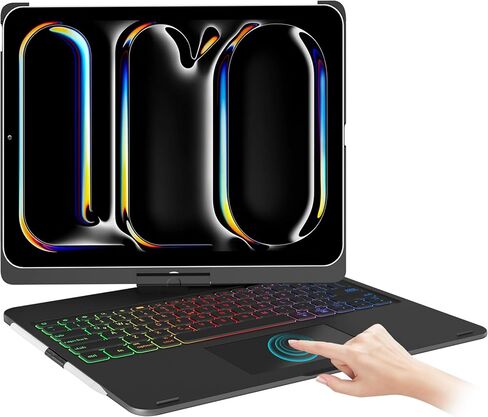 حافظة لوحة مفاتيح FARYODI لجهاز iPad Pro 13 بوصة (M4، 2024)، لوحة تتبع، قابلة للدوران 360 درجة، لوحة مفاتيح لاسلكية، 7 ألوان بإضاءة خلفية، حافظة لوحة مفاتيح سحرية لجهاز iPad Pro 13 بوصة - أسود in Kuwait