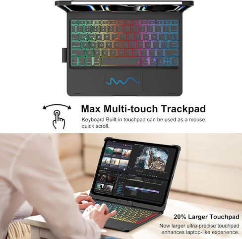 حافظة لوحة مفاتيح FARYODI لجهاز iPad Pro 13 بوصة (M4، 2024)، لوحة تتبع، قابلة للدوران 360 درجة، لوحة مفاتيح لاسلكية، 7 ألوان بإضاءة خلفية، حافظة لوحة مفاتيح سحرية لجهاز iPad Pro 13 بوصة - أسود in Kuwait