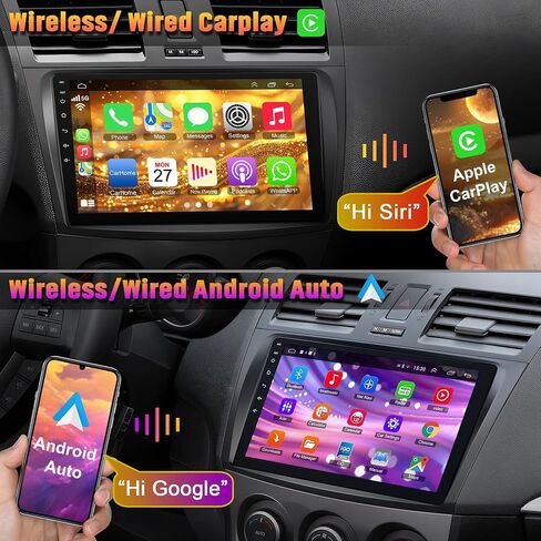 راديو ستيريو للسيارة 4G+64G لـ 2010 2011 2012 2013 Mazda 3، 9 بوصة Android 12 شاشة تعمل باللمس مع CarPlay اللاسلكي، Android Auto، GPS Navi، 5G WiFi، Bluetooth 5.2، كاميرا خلفية عالية الدقة، SWC، راديو FM in Saudi Arabia
