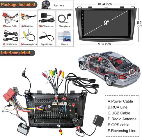 راديو ستيريو للسيارة 4G+64G لـ 2010 2011 2012 2013 Mazda 3، 9 بوصة Android 12 شاشة تعمل باللمس مع CarPlay اللاسلكي، Android Auto، GPS Navi، 5G WiFi، Bluetooth 5.2، كاميرا خلفية عالية الدقة، SWC، راديو FM in Saudi Arabia