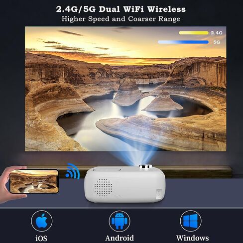 جهاز عرض 4K مع واي فاي وبلوتوث، FunFlix Native 1080P 18000 لومن بحد أقصى 300 بوصة، جهاز عرض محمول للأفلام الخارجية، متوافق مع الهاتف/عصا التلفزيون/الكمبيوتر المحمول/USB/AV/PS5 in Kuwait