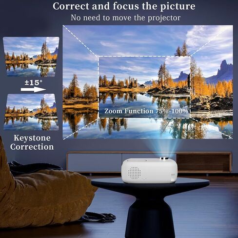 جهاز عرض 4K مع واي فاي وبلوتوث، FunFlix Native 1080P 18000 لومن بحد أقصى 300 بوصة، جهاز عرض محمول للأفلام الخارجية، متوافق مع الهاتف/عصا التلفزيون/الكمبيوتر المحمول/USB/AV/PS5 in Kuwait