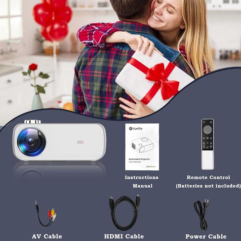 جهاز عرض 4K مع واي فاي وبلوتوث، FunFlix Native 1080P 18000 لومن بحد أقصى 300 بوصة، جهاز عرض محمول للأفلام الخارجية، متوافق مع الهاتف/عصا التلفزيون/الكمبيوتر المحمول/USB/AV/PS5 in Kuwait