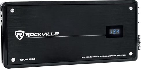 مضخم صوت Rockville Atom P20 Marine/ATV/Car بلوتوث بقدرة 1600 وات الذروة/440 وات RMS 4 قنوات مع عداد فولت، أسود in Kuwait