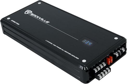 مضخم صوت Rockville Atom P20 Marine/ATV/Car بلوتوث بقدرة 1600 وات الذروة/440 وات RMS 4 قنوات مع عداد فولت، أسود in Kuwait