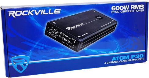 مضخم صوت Rockville Atom P20 Marine/ATV/Car بلوتوث بقدرة 1600 وات الذروة/440 وات RMS 4 قنوات مع عداد فولت، أسود in Kuwait
