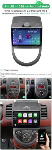 ASURE راديو ستيريو للسيارة مقاس 9 بوصة مع Carplay لاسلكي Android ترقية تلقائية لكيا سول 2008-2012، 4Core 2G+32G نظام Android GPS Navigation Head Unit، 1280x800 HD شاشة تعمل باللمس مشغل فيديو الوسائط المتعددة in Saudi Arabia