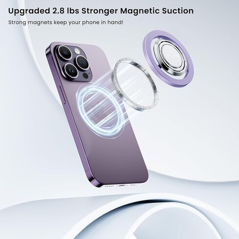 حامل حلقة هاتف مغناطيسي من ORNARTO، مقبض هاتف مع مسند قابل للتعديل، حامل حلقة هاتف خلوي معدني مصقول متوافق مع سلسلة iPhone 15/14/13/12 - أرجواني in Kuwait