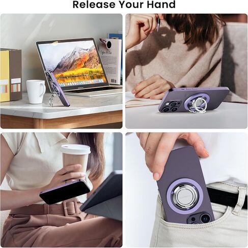 حامل حلقة هاتف مغناطيسي من ORNARTO، مقبض هاتف مع مسند قابل للتعديل، حامل حلقة هاتف خلوي معدني مصقول متوافق مع سلسلة iPhone 15/14/13/12 - أرجواني in Kuwait