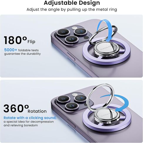 حامل حلقة هاتف مغناطيسي من ORNARTO، مقبض هاتف مع مسند قابل للتعديل، حامل حلقة هاتف خلوي معدني مصقول متوافق مع سلسلة iPhone 15/14/13/12 - أرجواني in Kuwait