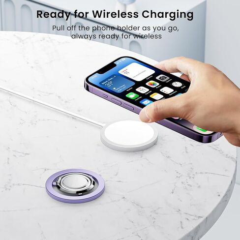 حامل حلقة هاتف مغناطيسي من ORNARTO، مقبض هاتف مع مسند قابل للتعديل، حامل حلقة هاتف خلوي معدني مصقول متوافق مع سلسلة iPhone 15/14/13/12 - أرجواني in Kuwait