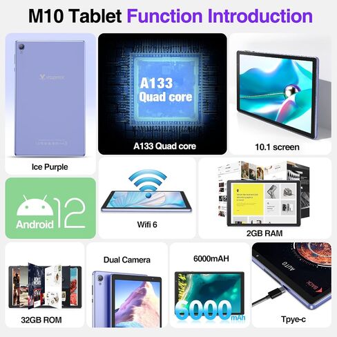 10 Inch Tablet Android 14 Tablet PC, Tablets with 32GB ROM 512GB Expand, Quad Core Processor, WiFi 6, 10.1'' IPS HD Display, 6000mAh Battery, Dual Camera,Type C (Black) in Saudi Arabia
