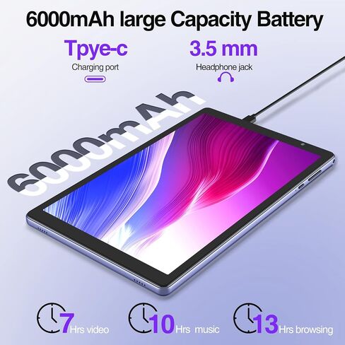 10 Inch Tablet Android 14 Tablet PC, Tablets with 32GB ROM 512GB Expand, Quad Core Processor, WiFi 6, 10.1'' IPS HD Display, 6000mAh Battery, Dual Camera,Type C (Black) in Saudi Arabia